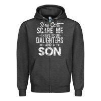 Charcoal Heather you can't scare me i have four daughters and a son funny dad t shirt Zipper Hoodie - linhVisuals