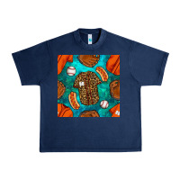 Navy baseball leopard uniform and hotdog with gemstone seamless pattern Urban Heavy Tee - BundleAndBundleShop