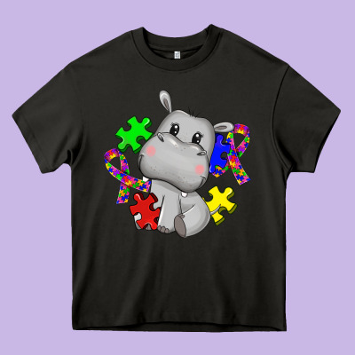 Autism Hippopotamus Heavy Core Tee Designed By Cowgirlartshop