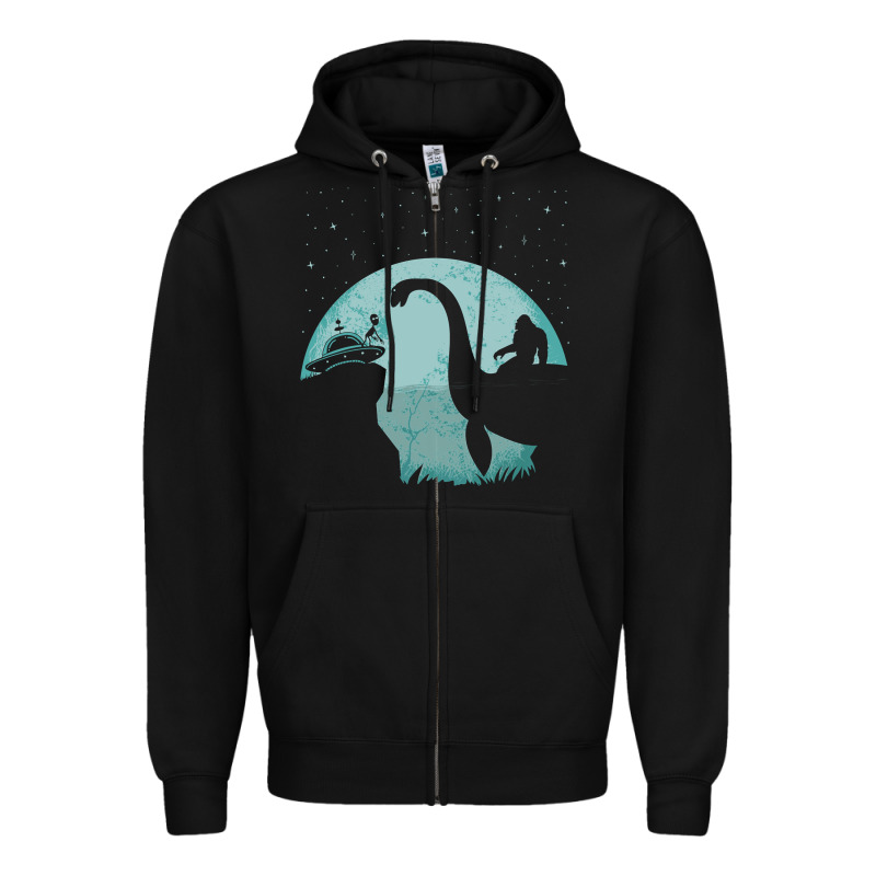 Bigfoot Riding Loch Ness Monster Sasquatch Ufo Abduction Pullover Hood Zipper Hoodie by linhVisuals | Teevron