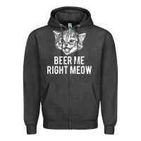 Charcoal Heather beer me right meow Zipper Hoodie - linhVisuals