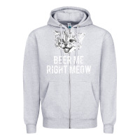 Heather Grey beer me right meow Zipper Hoodie - linhVisuals