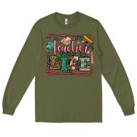 Army Green Teacher life leopard frame Long Sleeve Tee - LillyAllenDesigns