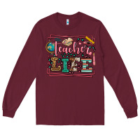 Burgundy Teacher life leopard frame Long Sleeve Tee - LillyAllenDesigns