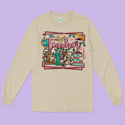 Teacher Life Leopard Frame Long Sleeve Tee Designed By Lillyallendesigns