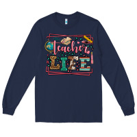 Navy Teacher life leopard frame Long Sleeve Tee - LillyAllenDesigns