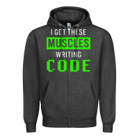 Charcoal Heather funny programmer writing code muscles meme for computer geek Zipper Hoodie - linhVisuals