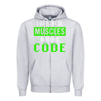 Heather Grey funny programmer writing code muscles meme for computer geek Zipper Hoodie - linhVisuals