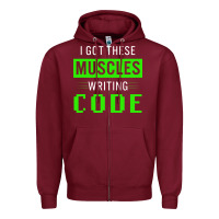 Burgundy funny programmer writing code muscles meme for computer geek Zipper Hoodie - linhVisuals