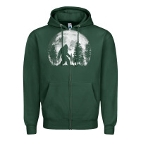 Sports Green bigfoot in the forest hiding at night full moon trees nature t shirt Zipper Hoodie - linhVisuals