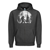 Charcoal Heather bigfoot in the forest hiding at night full moon trees nature t shirt Zipper Hoodie - linhVisuals