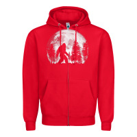 Red bigfoot in the forest hiding at night full moon trees nature t shirt Zipper Hoodie - linhVisuals
