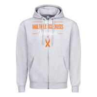 Heather Grey multiple sclerosis warrior autoimmune disease orange ribbon Zipper Hoodie - linhVisuals