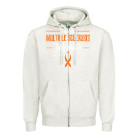 Oatmeal Heather multiple sclerosis warrior autoimmune disease orange ribbon Zipper Hoodie - linhVisuals