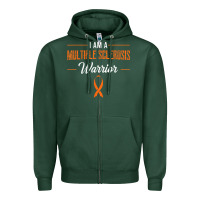 Sports Green multiple sclerosis warrior autoimmune disease orange ribbon Zipper Hoodie - linhVisuals