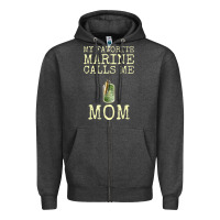 Charcoal Heather my favorite marine calls me mom Zipper Hoodie - linhVisuals