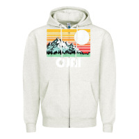 Oatmeal Heather ojai california mountains & sun retro 80s graphic Zipper Hoodie - linhVisuals