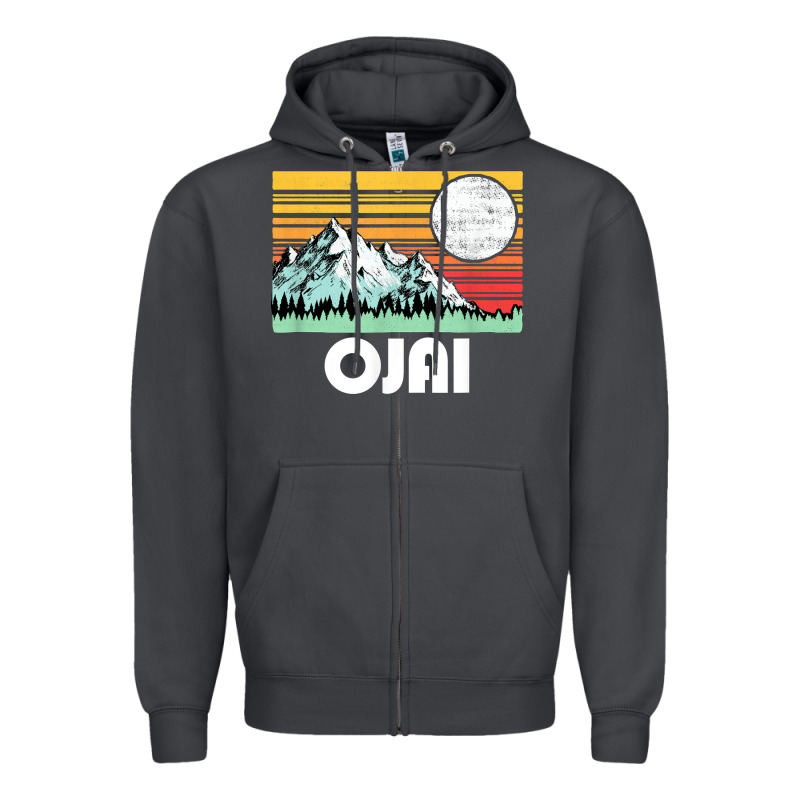 Ojai California Mountains & Sun Retro 80s Graphic Zipper Hoodie by linhVisuals | Teevron