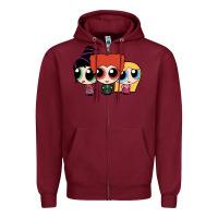 Burgundy power puff girls Zipper Hoodie - linhVisuals