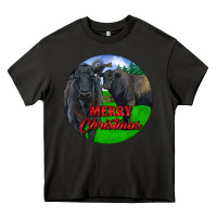 Asphalt Black Angus Cattle and Bull Merry Christmas Heavy Core Tee - RanaPortraitStore