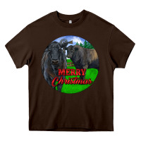 Chocolate Brown Black Angus Cattle and Bull Merry Christmas Heavy Core Tee - RanaPortraitStore