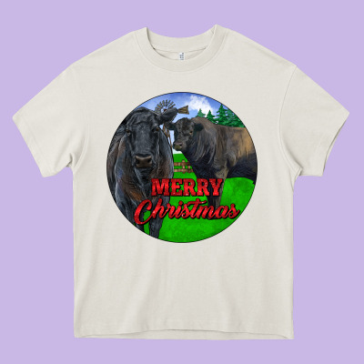 Black Angus Cattle And Bull Merry Christmas Heavy Core Tee Designed By Ranaportraitstore