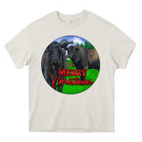 Cream Black Angus Cattle and Bull Merry Christmas Heavy Core Tee - RanaPortraitStore