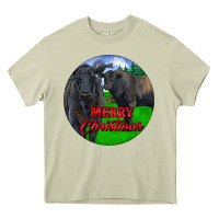 Mossy Black Angus Cattle and Bull Merry Christmas Heavy Core Tee - RanaPortraitStore