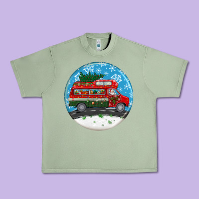 Santa Claus With Retro Van  Christmas Ornament Urban Heavy Tee Designed By Bundleandbundleshop