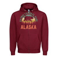 Burgundy katmai national park alaska bear hiking travel nature retro pullover h Zipper Hoodie - linhVisuals