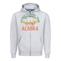 Heather Grey katmai national park alaska bear hiking travel nature retro pullover h Zipper Hoodie - linhVisuals