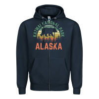 Navy katmai national park alaska bear hiking travel nature retro pullover h Zipper Hoodie - linhVisuals