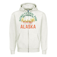 Oatmeal Heather katmai national park alaska bear hiking travel nature retro pullover h Zipper Hoodie - linhVisuals