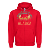 Red katmai national park alaska bear hiking travel nature retro pullover h Zipper Hoodie - linhVisuals