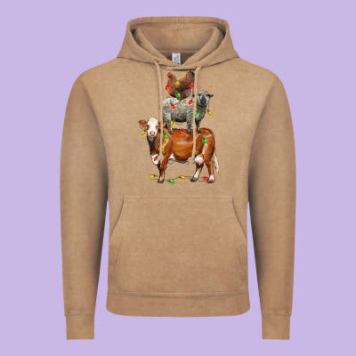 Christmas Cow Sheep And Chicken Vintage Hoodie Designed By Lillyallendesigns