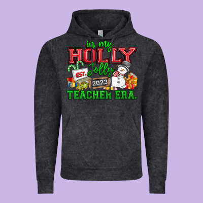 In My Holly Jolly Teacher Era Vintage Hoodie Designed By Cowhidedigitalart