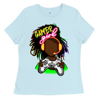 Baby Blue black gamer girl Ladies Tee - FaDigitalArtStudio