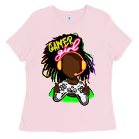 Bubblegum Pink black gamer girl Ladies Tee - FaDigitalArtStudio
