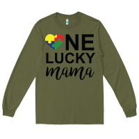 Army Green one lucky mama Long Sleeve Tee - CowhideDigitalArt