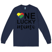 Navy one lucky mama Long Sleeve Tee - CowhideDigitalArt