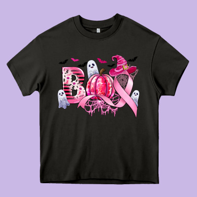 Boo Pink Pumpkin Witch Breast Cancer Heavy Core Tee Designed By Cowgirlartshop