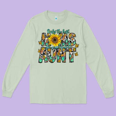 Only The Best Moms Get Promoted To Aunt Long Sleeve Tee Designed By Cowhidedigitalart