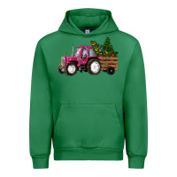 Emerald Pink Christmas Farm Tractor Urban Hoodie - RanaPortraitStore