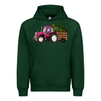 Forest Green Pink Christmas Farm Tractor Urban Hoodie - RanaPortraitStore