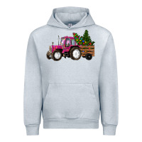 Heather Grey Pink Christmas Farm Tractor Urban Hoodie - RanaPortraitStore