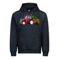 Navy Pink Christmas Farm Tractor Urban Hoodie - RanaPortraitStore