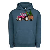 Pigment Midnight Navy Pink Christmas Farm Tractor Urban Hoodie - RanaPortraitStore