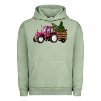 Pigment Oil Green Pink Christmas Farm Tractor Urban Hoodie - RanaPortraitStore