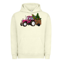 Pigment Pistachio Pink Christmas Farm Tractor Urban Hoodie - RanaPortraitStore