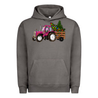 Pink Christmas Farm Tractor Urban Hoodie | Teevron